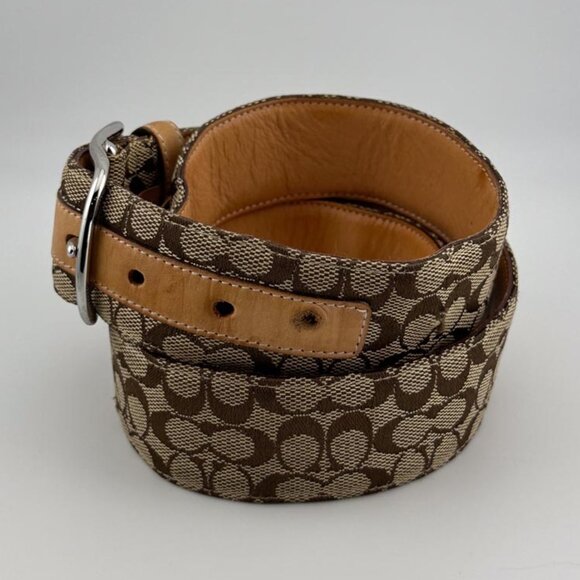 Vintage Y2K COACH Khaki Belt in Brown Leather Canvas Signature C Size (XL) - Picture 5 of 6